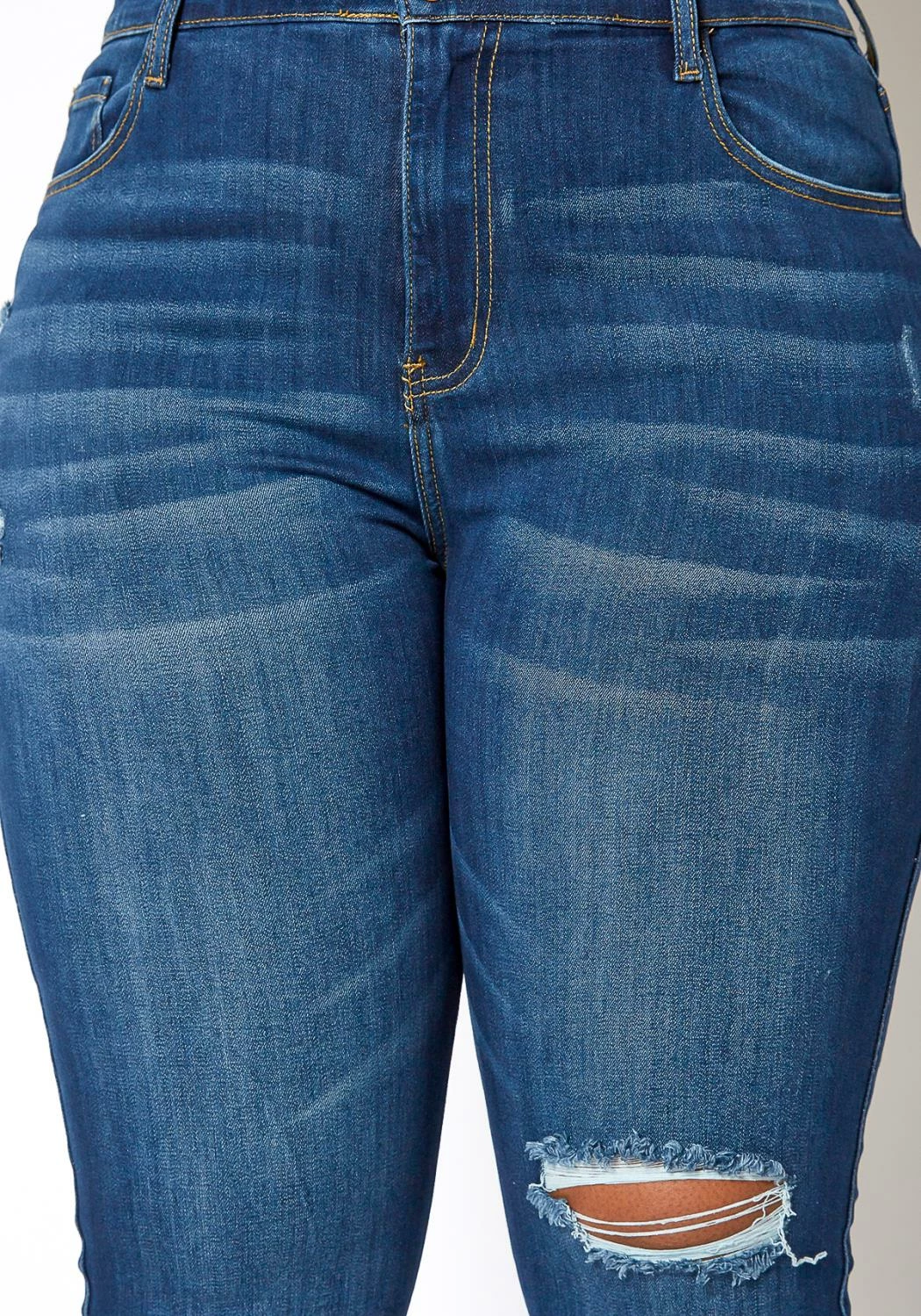 Vibrant Plus Size Classic Dark Wash Skinny Denim Jeans 5 Vibrant Plus Size Classic Dark Wash Skinny Denim Jeans - Image 5