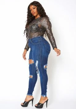Vibrant Plus Size Front & Back Distress Hem Jean -Asoph Sales Shop 2013679 938 1