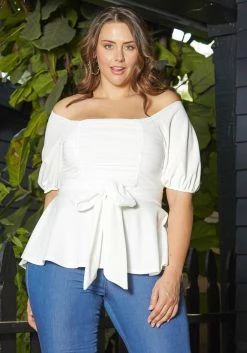 Asoph Plus Size Off Shoulder Chiffon Smocked Peplum Blouse -Asoph Sales Shop 2013727 135 0