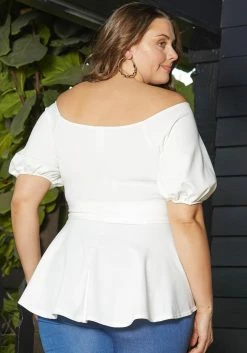 Asoph Plus Size Off Shoulder Chiffon Smocked Peplum Blouse -Asoph Sales Shop 2013727 135 2