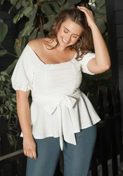 Asoph Plus Size Off Shoulder Chiffon Smocked Peplum Blouse