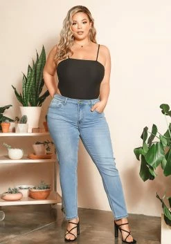 Asoph Plus Size Blue Light Denim Mid Rise Jeans