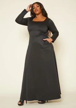 Plus Size Classic Square Neck Long Sleeve Maxi Dress -Asoph Sales Shop 2014193 001 1