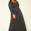 Plus Size Classic Square Neck Long Sleeve Maxi Dress