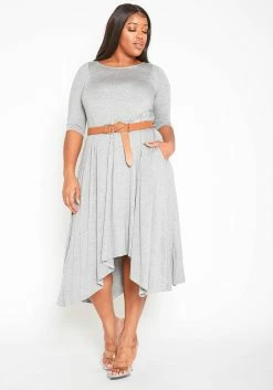 Asoph Plus Size Asymmetric Cut Fit & Flare Midi Dress