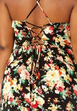 Asoph Plus Size Floral Print Crosslace Back Mini Dress -Asoph Sales Shop 2014419 001 2
