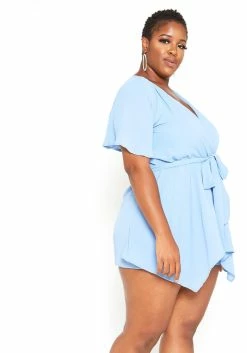 Asoph Plus Size Asymmetric Overlay Periwinkle Romper -Asoph Sales Shop 2014764 003 2