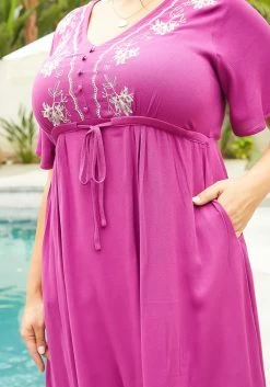 Asoph Plus Size Floral Embroidered Magenta Flare Midi Dress -Asoph Sales Shop 2014953 187 4