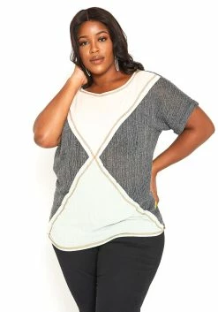 Asoph Plus Size Color Block Light Summer Knit Top