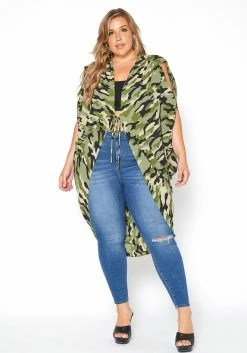 Asoph Plus Size Camo Print Tie Front Cardigan -Asoph Sales Shop 2015134 125 0