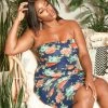 Asoph Plus Size Antique Floral Print Bodycon Tube Dress