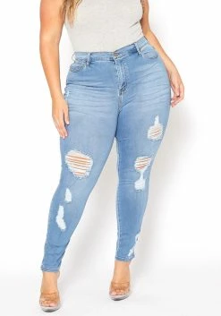 Vibrant Plus Size Light Denim Distressed Skinny Ankle Jeans -Asoph Sales Shop 2015372 938 2