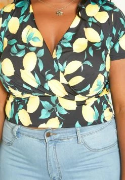 Asoph Plus Size Lemon Print V Neck Top -Asoph Sales Shop 2015467 001 4