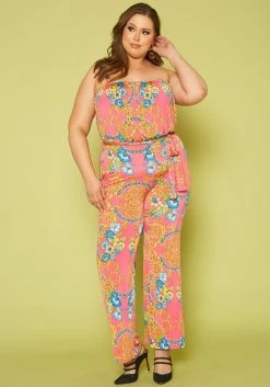 Plus Size Multi Print Tube Jumpsuit