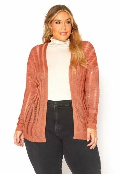 Asoph Plus Size Distressed Open Front Cardigan
