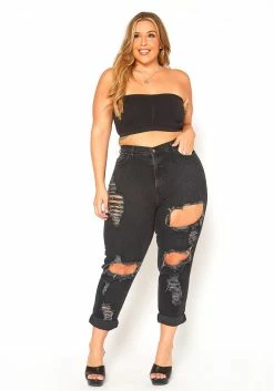 Vibrant Plus Size Distressed Raw Hem Mom Jeans -Asoph Sales Shop 2016129 001 1