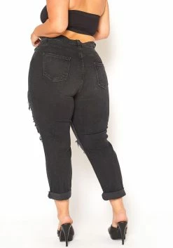 Vibrant Plus Size Distressed Raw Hem Mom Jeans -Asoph Sales Shop 2016129 001 4