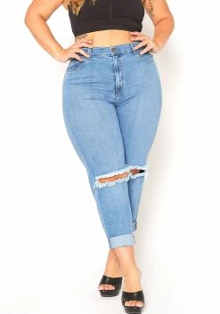 Vibrant Plus Size Ripped Knee High Rise Mom Jean -Asoph Sales Shop 2016130 938 1