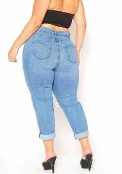 Vibrant Plus Size Ripped Knee High Rise Mom Jean -Asoph Sales Shop 2016130 938 4