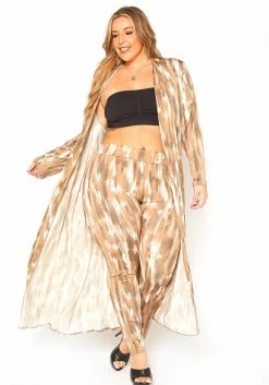 Asoph Plus Size Open Front Longline Cardigan & Leggings Set