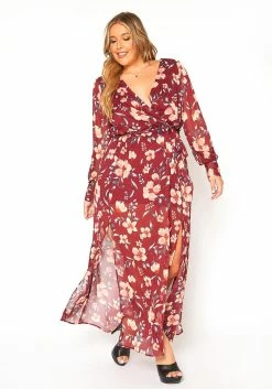 Asoph Plus Size Floral Print Chiffon Maxi Dress