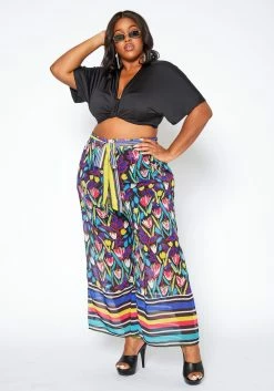 Asoph Plus Size Floral Print Straight Fit Pants