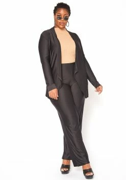 Asoph Plus Size Open Front Cardigan & Straight Pants Set -Asoph Sales Shop 2016345 001 5