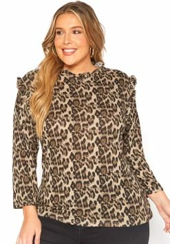 Asoph Plus Size Leopard Print Ruffle Knit Top -Asoph Sales Shop 2016388 361 0