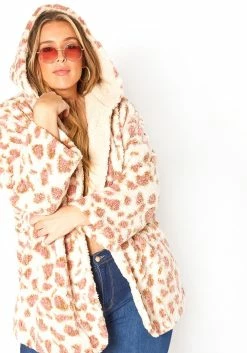 Asoph Plus Size Leopard Print Fleece Coat