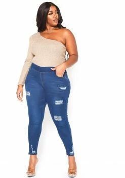 Asoph Plus Size Minimal Distressed Blue Wash Jeggings -Asoph Sales Shop 2016492 379 1