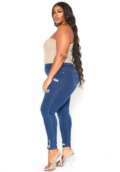 Asoph Plus Size Minimal Distressed Blue Wash Jeggings -Asoph Sales Shop 2016492 379 3