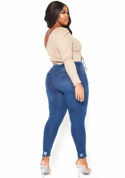 Asoph Plus Size Minimal Distressed Blue Wash Jeggings -Asoph Sales Shop 2016492 379 4