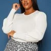 Asoph Plus Size Ribbed Knit Puffy Long Sleeve Top
