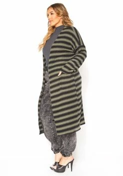 Asoph Plus Size Olive Striped Open Front Longline Cardigan -Asoph Sales Shop 2016604 125 2