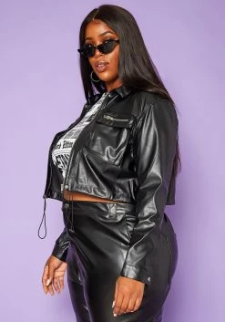 Plus Size Cropped PU Leather Jacket -Asoph Sales Shop 2016639 001 3