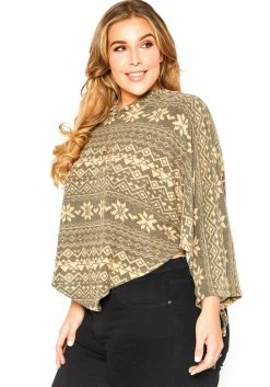 Asoph Plus Size Aztec Print Dolman Sleeve Hooded Sweater -Asoph Sales Shop 2016719 118 2