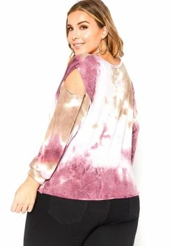 Asoph Plus Size Pink Tie Dye Slit Hem Crew Neck Top -Asoph Sales Shop 2016720 145 3