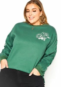 Asoph Plus Size Floral Graphic Ascent Cross Lace Sweater