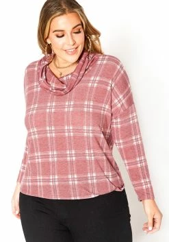 Asoph Plus Size Plaid Funnel Neck Sweater