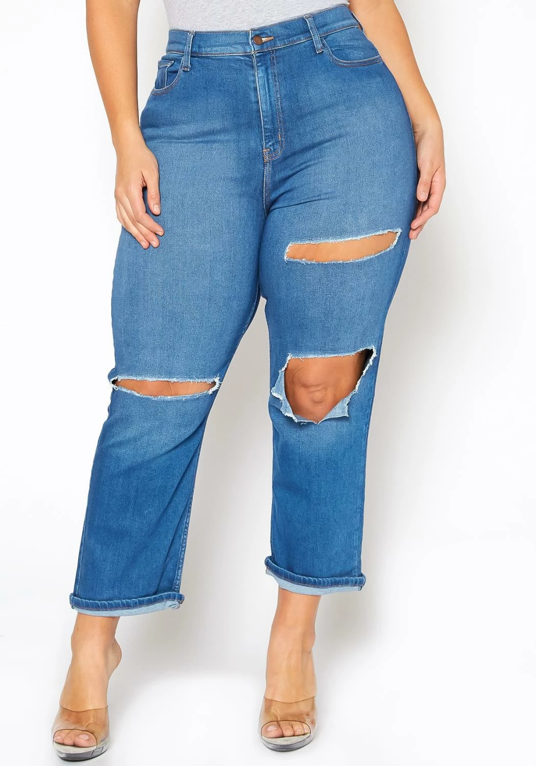 Vibrant Plus Size Distressed Vintage Denim Mom Jean 2 Vibrant Plus Size Distressed Vintage Denim Mom Jean - Image 2