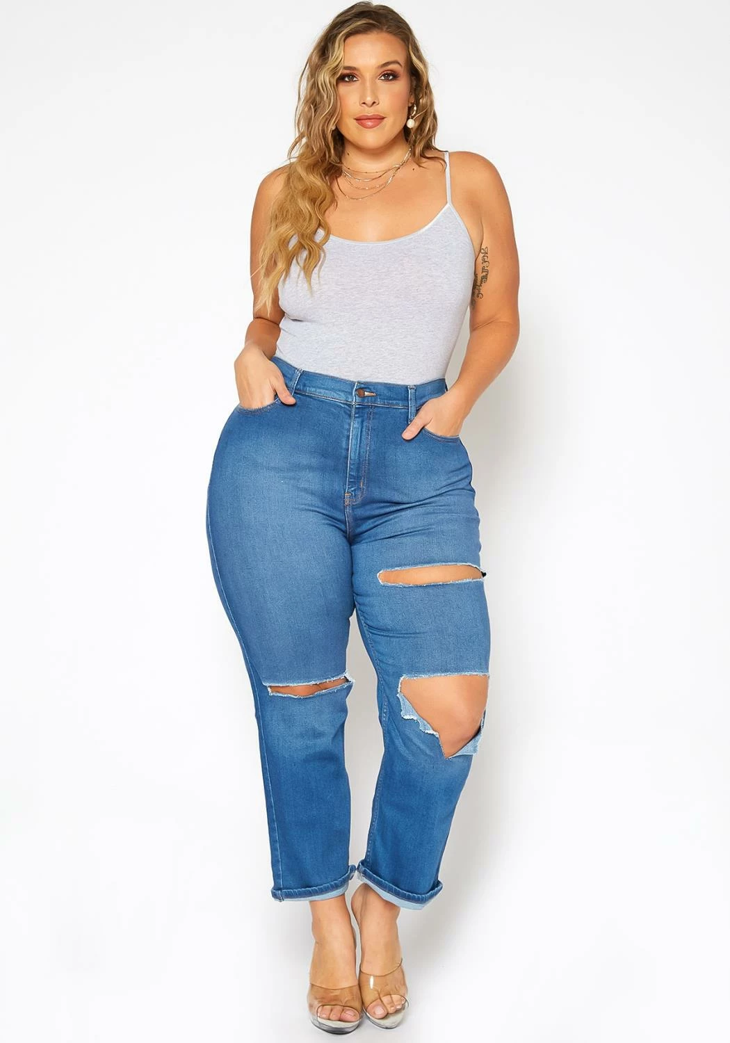 Vibrant Plus Size Distressed Vintage Denim Mom Jean 1 Vibrant Plus Size Distressed Vintage Denim Mom Jean