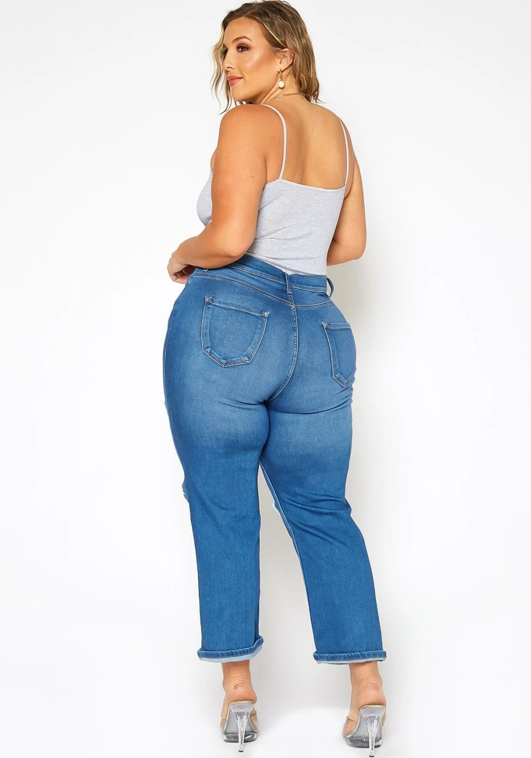 Vibrant Plus Size Distressed Vintage Denim Mom Jean 4 Vibrant Plus Size Distressed Vintage Denim Mom Jean - Image 4