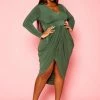 Plus Size Long Sleeve Draped Midi Dress