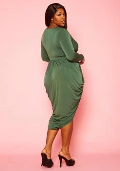 Plus Size Long Sleeve Draped Midi Dress -Asoph Sales Shop 2016842 001 5