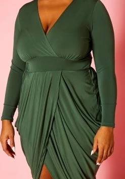 Plus Size Long Sleeve Draped Midi Dress -Asoph Sales Shop 2016842 001 6