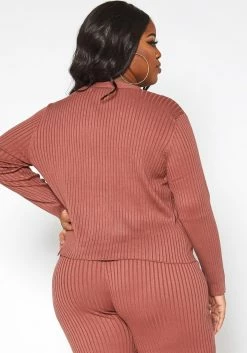 Asoph Plus Size Ribbed Knit Button Hem Long Sleeve Top -Asoph Sales Shop 2016861 186 3