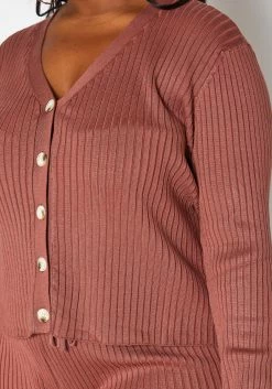 Asoph Plus Size Ribbed Knit Button Hem Long Sleeve Top -Asoph Sales Shop 2016861 186 4