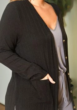 Asoph Plus Size Ribbed Knit Button Hem Longline Cardigan -Asoph Sales Shop 2016937 001 3