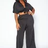 Asoph Plus Size Tie Front Crop Top & Flare Pants Set