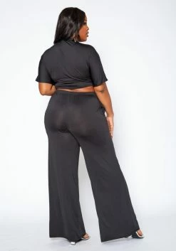 Asoph Plus Size Tie Front Crop Top & Flare Pants Set -Asoph Sales Shop 2016973 001 3